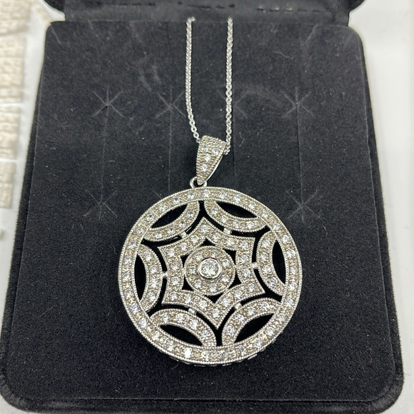 Vintage Diamonique Sterling Silver 925 Circle Pendant Necklace - 16-18" - Picture 4 of 14